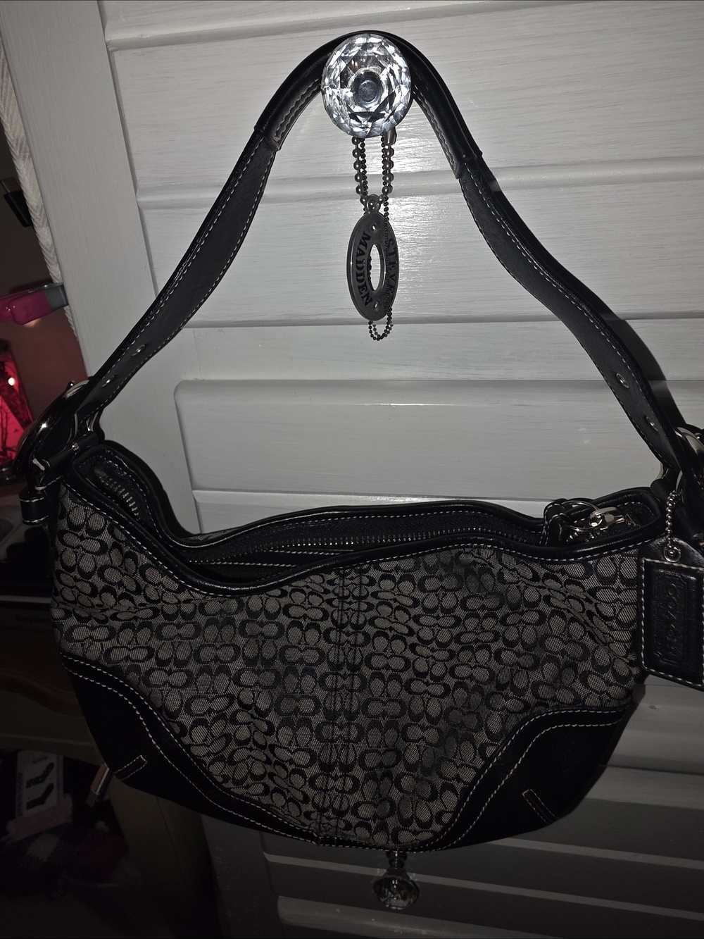 Coach Black and Gray Signature Canvas Shoulder Bag - Picture 8 of 12
